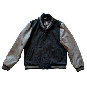 Bar III Varsity Bomber Jacket Mens Size L Large Black & Green Wool Blend Jacket